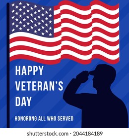 veterans day with silhouette soldier saluting to american flag