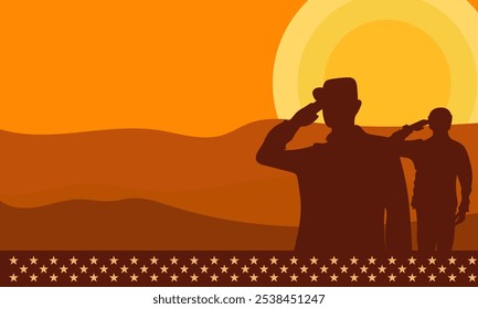 Silhuetas do Dia dos Veteranos. Soldados do exército dos EUA. Cartão comemorativo do Dia dos Veteranos de Guerra, Dia da Independência. Celebração na América.