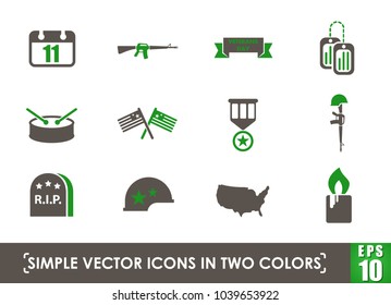 veterans day simple vector icons in two colors