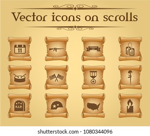 veterans day simple vector icons on ancient scrolls