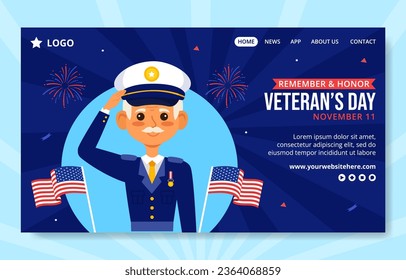 Veterans Day Social Media Landing Page Cartoon Hand Drawn Templates Background Illustration