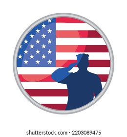 veterans day, soldier and flag, label icon