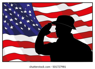 Veterans Day. the soldier on a background of the American flag. vector illustration