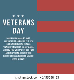 Veterans day template background with USA flag. Honoring all who served on November 11. Isolated with solid color.