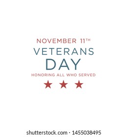 Veterans day template background with USA flag. Honoring all who served on November 11. Isolated with solid color.