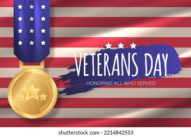 Veterans Day Template Design with US Flag and Soldier for Poster and Banner Vector Illustration. Honoring All Who Served. November 11