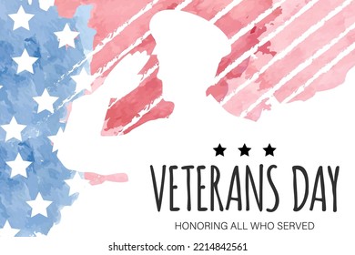 Veterans Day Template Design with US Flag and Soldier for Poster and Banner Vector Illustration. Honoring All Who Served. November 11