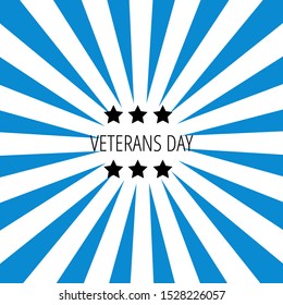 Veterans Day template with striped blue and white background. Vector square greeting card and poster