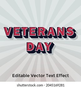 Veterans Day Text Effect | Editable Vector Text Effect | Three Dimensional  Vintage Background Text effect