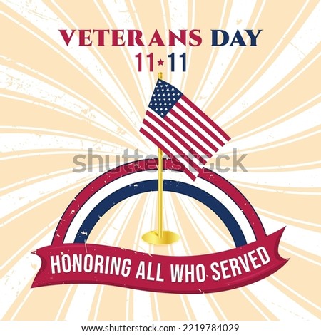 Veterans Day Typography Poster vector illustration. November 11 USA Abstract Retro Sunburst texture design. Honoring All Who Served. Thank you Greeting card, social media post website graphic resource
