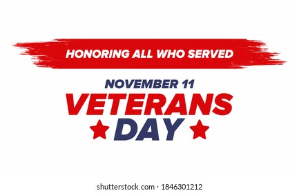 Veterans Day in United States. Federal holiday, celebrated annual in November 11. Honoring all who served. Patriotic american military concept. Poster, card, banner and background. Vector illustration