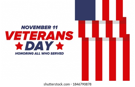 Veterans Day in United States. Federal holiday, celebrated annual in November 11. Honoring all who served. Patriotic american military concept. Poster, card, banner and background. Vector illustration