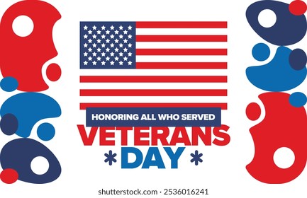 Veterans Day in United States. Federal holiday, celebrated annual in November 11. Honoring all who served. Patriotic american militar