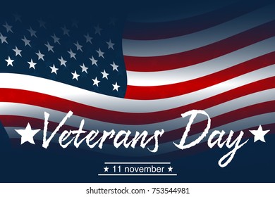 Veterans Day. Usa flag on background. Design for holiday cards.