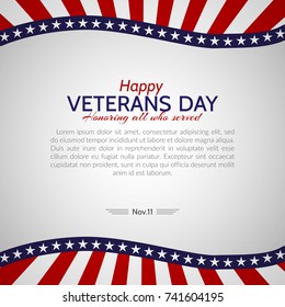 Veterans Day in the USA on November 11 Colors of the national flag of United States of America Stars and the red and white stripes of the flag USA Patriotic Template on the holiday Background Vector