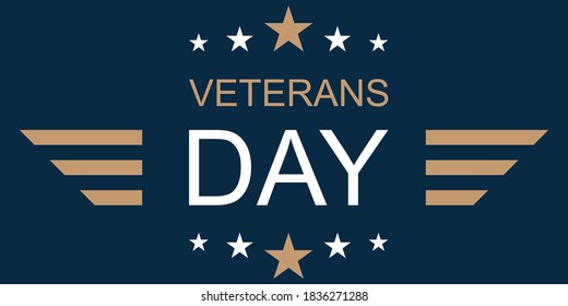 Veterans day in USA poster. American patriotic day. Happy memorial day in America. Stars on blue background. Honor to soldiers and heroes. National event. Vector EPS 10