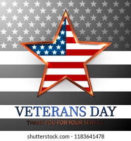 Veterans Day of USA with star in national flag colors american flag. Honoring all who served. Vector illustration.