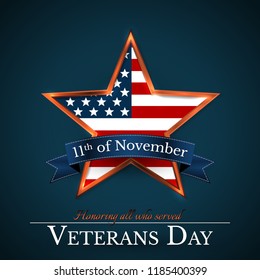 Veterans Day of USA with star in national flag colors american flag. Honoring all who served. Vector illustration.