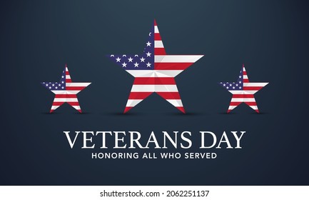 Veterans Day of USA with star in national flag colors american flag. Honoring all who served. Vector illustration.