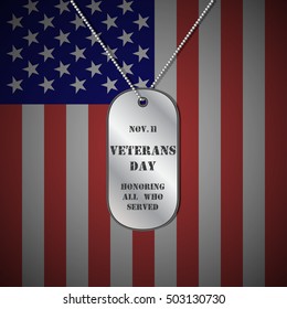 Veterans day vector background with dog tag. Vector illustration.