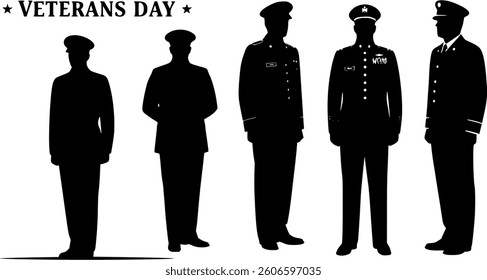 Veterans Day Vector Black Silhouette on White Background | Military Tribute Illustration | Honor and Patriotism | Minimalist and Editable Design