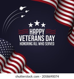 Veterans Day Vector Graphic Illustration, With American Flag And Jet Plane. Perfect To Add To Your Projects, Social Media Posts About Veterans Day