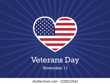 Veterans Day vector. Honor Veterans of War. American flag heart. American Flag to Veterans Day. Important day