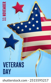 Veterans day. Vector illustration. Honoring all who served. Patriotic American greeting banner design with balloons. USA veterans day celebration. American national holiday poster design template
