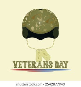 Veterans Day vector, illustration. Soldier helmet and Dog tags design concept. November 11.