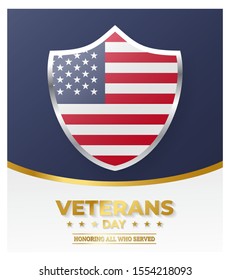 Veterans day. Vector illustration with a USA flag inside a badge