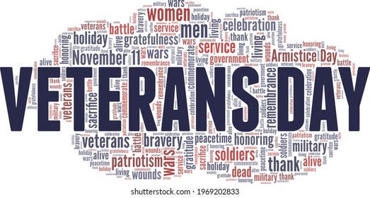Veterans Day vector illustration word cloud isolated on a white background.