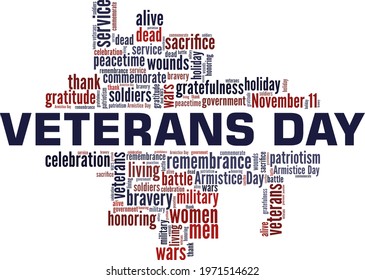 Veterans Day vector illustration word cloud isolated on a white background.