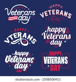 Veterans Day vector typography set. USA veterans Day editable text, logo, badge, label, sticker for print. Thanks to American military and Honoring all who served. Veterans Day poster, banner, card. 