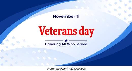Día de los Veteranos. Pancarta vectorial web, fondo, afiche, tarjeta para medios sociales, redes. Texto del 11 de noviembre, Día de los Veteranos.