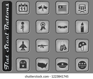 veterans day vector web icons on the flat steel buttons