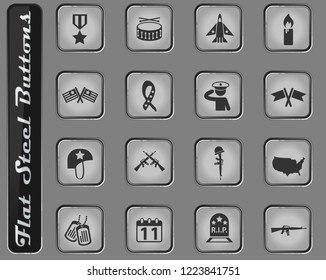 veterans day vector web icons on the flat steel buttons