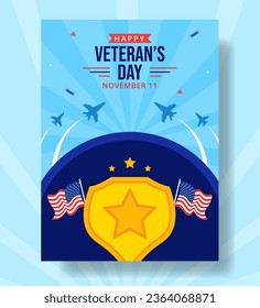 Veterans Day Vertical Poster Flat Cartoon Hand Drawn Templates Background Illustration