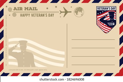 Veteran's day vintage postcard design template. Vector illustration.