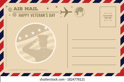 Veteran's day vintage postcard design template. Vector illustration.