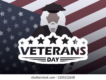 Veterans Day with a wished man in uniform. Vector illustration.