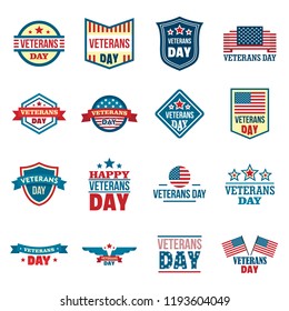 Veterans logo set. Flat set of veterans vector logo for web design