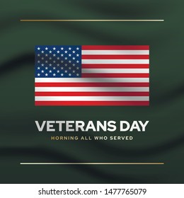 Veterans memorial day social media banner template. National holiday, patriotic anniversary 3D poster layout. Honoring all who served. United states flag realistic vector illustration with typography