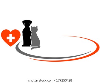 veterinarian background with animals and red heart