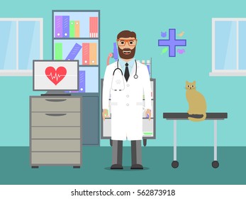Veterinarian with cat.
