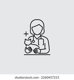 Tierarzt mit Cat Avatar Vector Line Symbol
