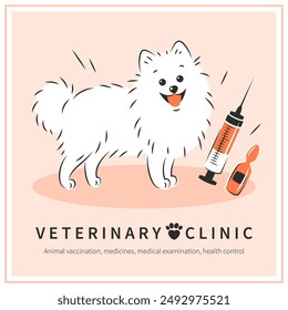 Veterinarian clinic or hospital for animals. Vaccination and treatment of animals. Medicine for pets. Vector illustration