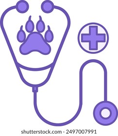 Veterinarian Color Icon. Vector Icon. Stethoscope, Animal Paw, and Cross. Animal Treatment, Veterinary Clinic. Pets Concept

