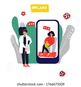 Veterinarian consultation online app concept. Cartoon hand drawn woman making notes. Online veterinarian assistance service