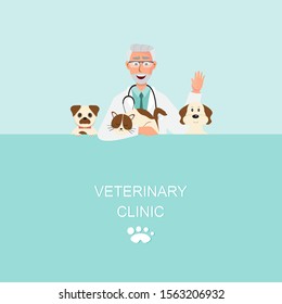 Veterinarian and doctor with dog on white background. Vector illustration flat cartoon character