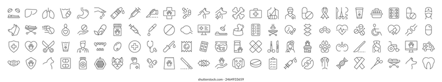 Veterinarian, Doctor, Healthcare Minimalistic Isolated Line Icons. Illustrations for web sites, apps, design, banners and other purposes